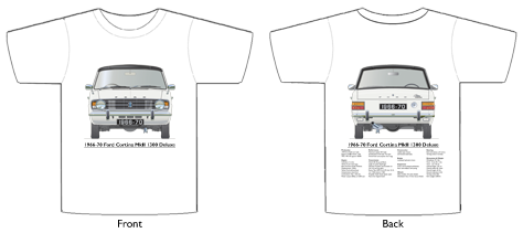 Ford Cortina MkII 1300 Deluxe 1966-70 T-shirt Front & Back